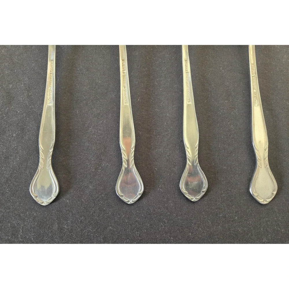 4 Vintage National Stainless Norma Rose Daisy Motif Tablespoons 7.5